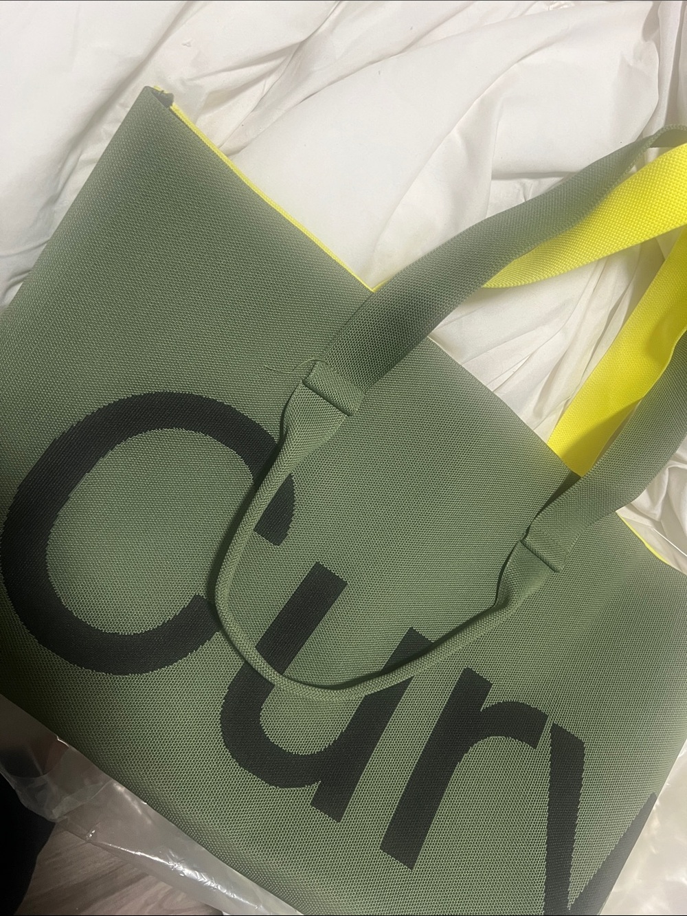 Curve tote Reverse Olive & Yellow Logo Tote Bag